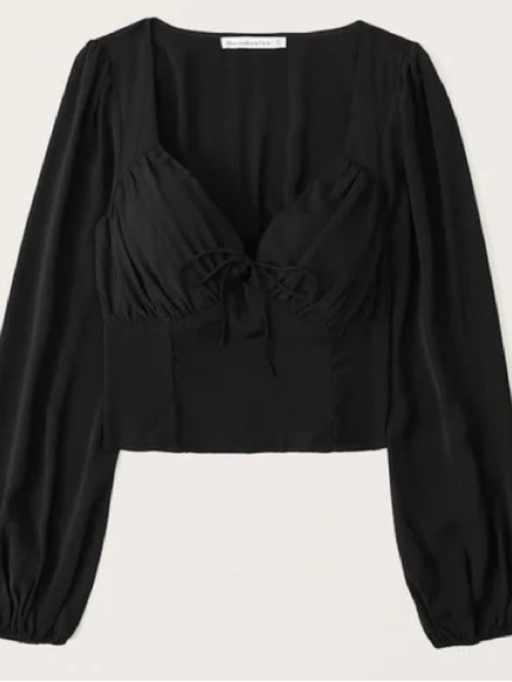 Abercrombie & Fitch Black Ruched Tie-Front Long Sleeve Top